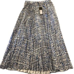 HUNTER BELL Blue and White Pleated Midi Skirt